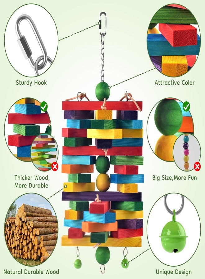 ERKOON Extra Large Bird Parrot Toys for Macaws, African Grey, Amazon Parrots Multicolored Natural Wooden Blocks Parrot Chewing Toy Bird Cage Bite Toy - Image 3